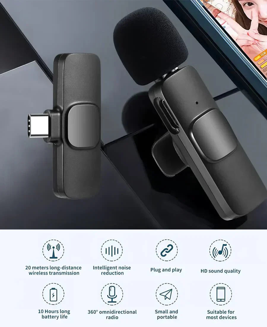 Wireless Lavalier Lapel Microphone For IPhone IPad Professional Wireless Clip Mic - Cordless Omnidirectional Condenser Recording Mic For Interview Video Podcast Vlog YouTube